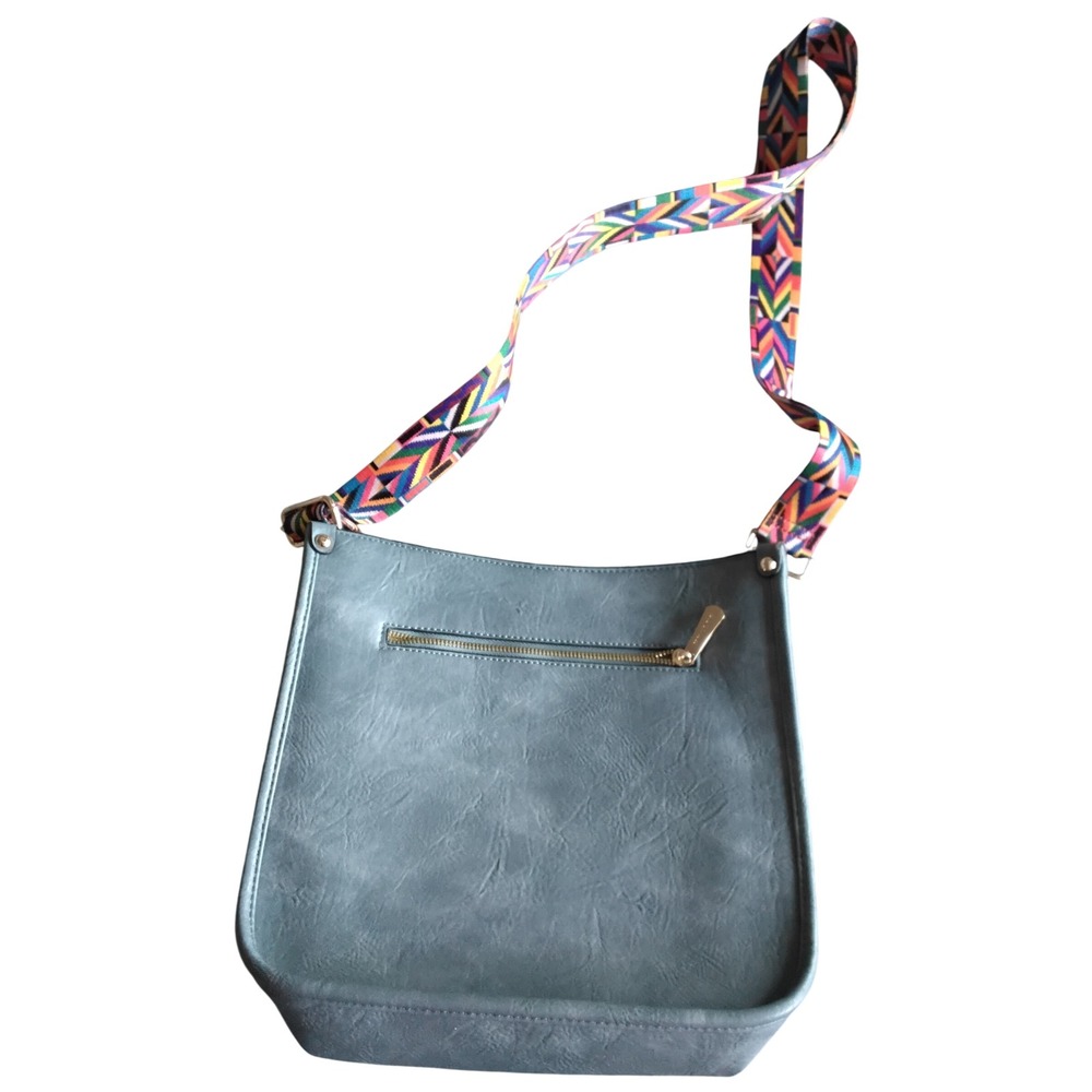HKCLUF Gray Blue Vegan Leather Crossbody Bag- Colorful Geometric Guitar Strap